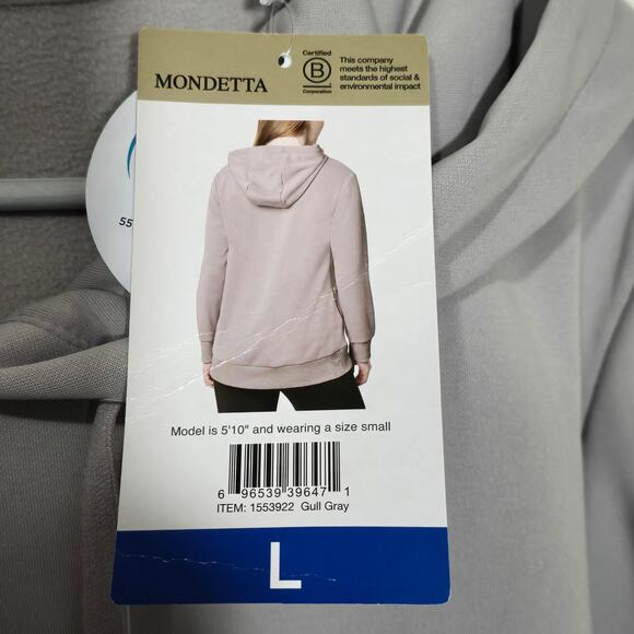 Mondetta Women's Size Lg Performance Hoodie Fleece Side Pockets New - Gull Gray - Picture 5 of 6